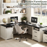 59'' L Shaped Desk with Drawers and Cabinet