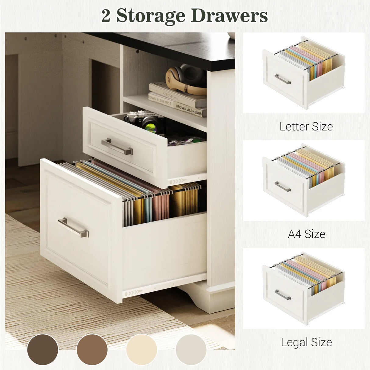 59'' L Shaped Desk with Drawers and Cabinet