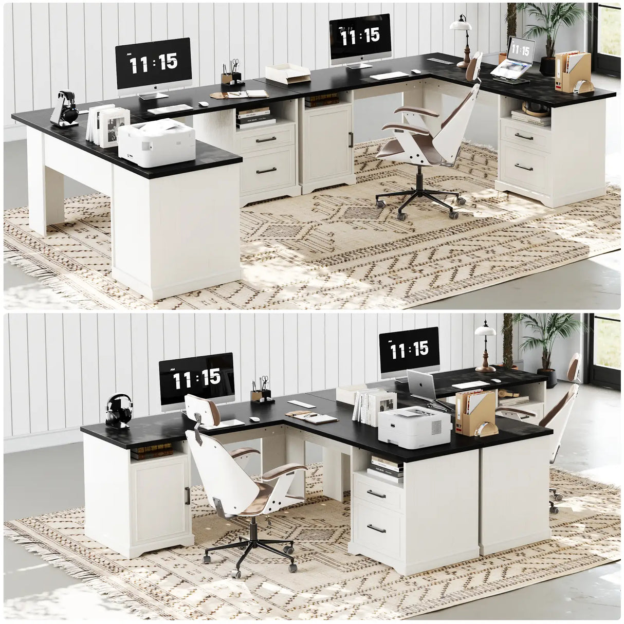 59'' L Shaped Desk with Drawers and Cabinet