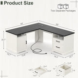 59'' L Shaped Desk with Drawers and Cabinet