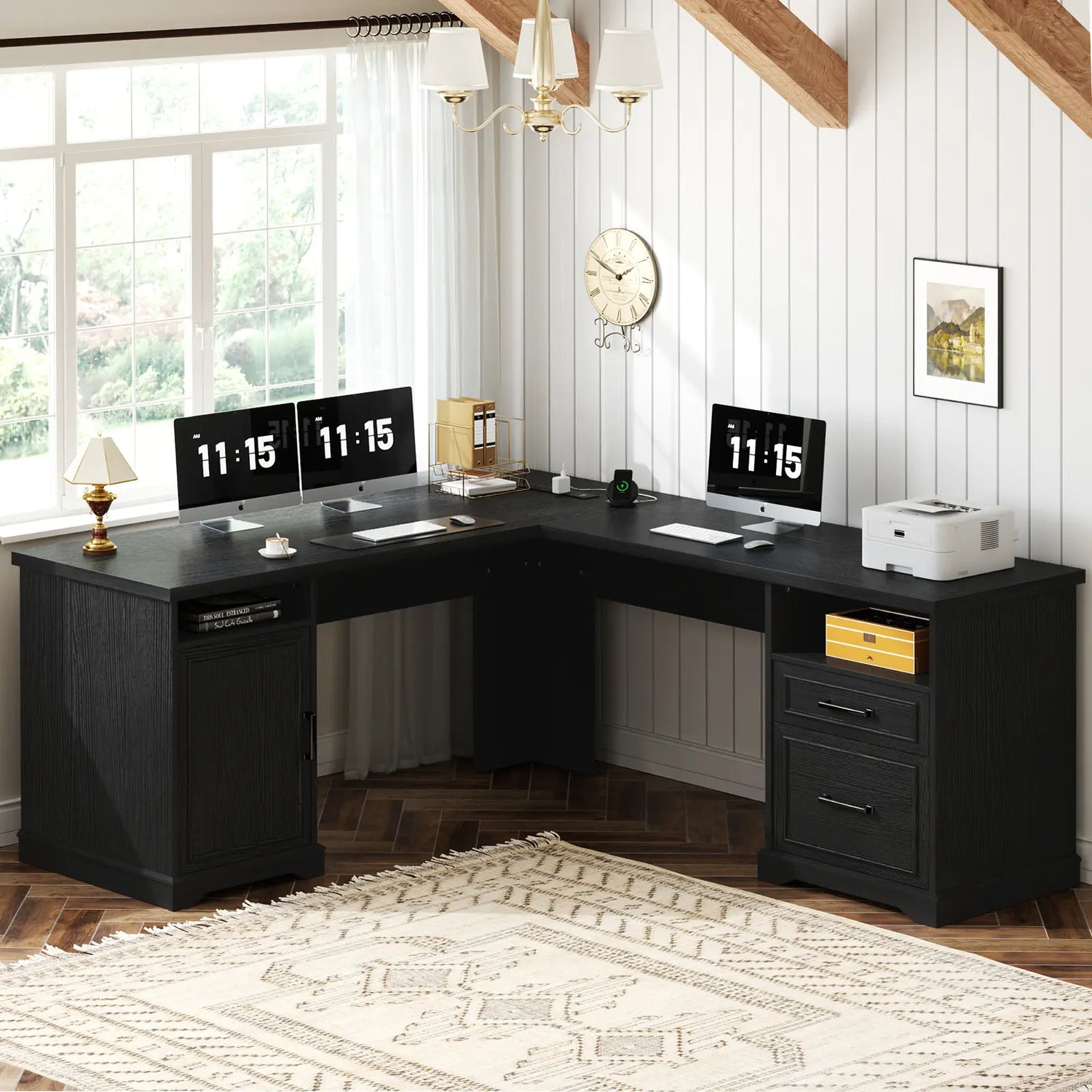 Unikito 59'' L Shaped Desk with Drawers and Cabinet Unikito 59'' L Shaped Desk with Drawers and Cabinet