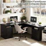 59'' L Shaped Desk with Drawers and Cabinet