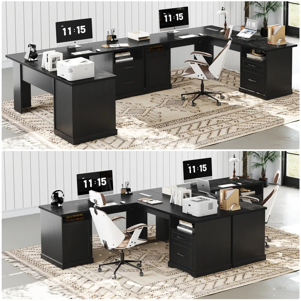 59'' L Shaped Desk with Drawers and Cabinet