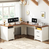 59'' L Shaped Desk with Drawers and Cabinet