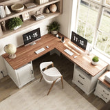 59'' L Shaped Desk with Drawers and Cabinet