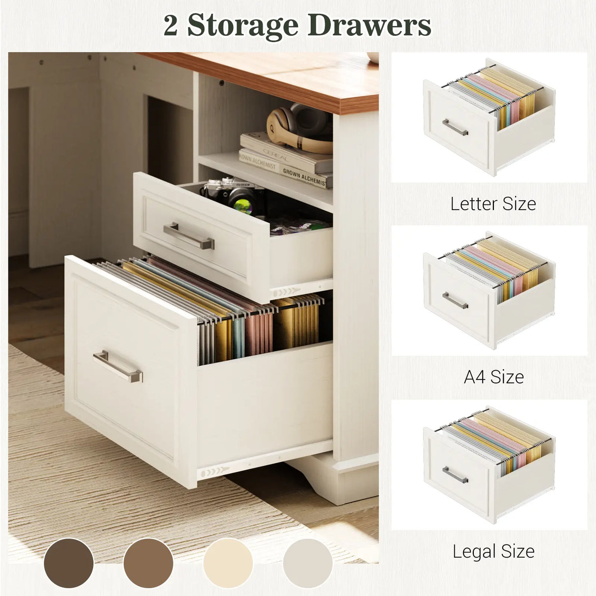 59'' L Shaped Desk with Drawers and Cabinet