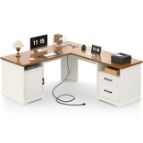 59'' L Shaped Desk with Drawers and Cabinet