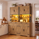71" Tall Kitchen Pantry Cabinet with Microwave Countertop, 63" Wide