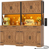 71" Tall Kitchen Pantry Cabinet with Microwave Countertop, 63" Wide