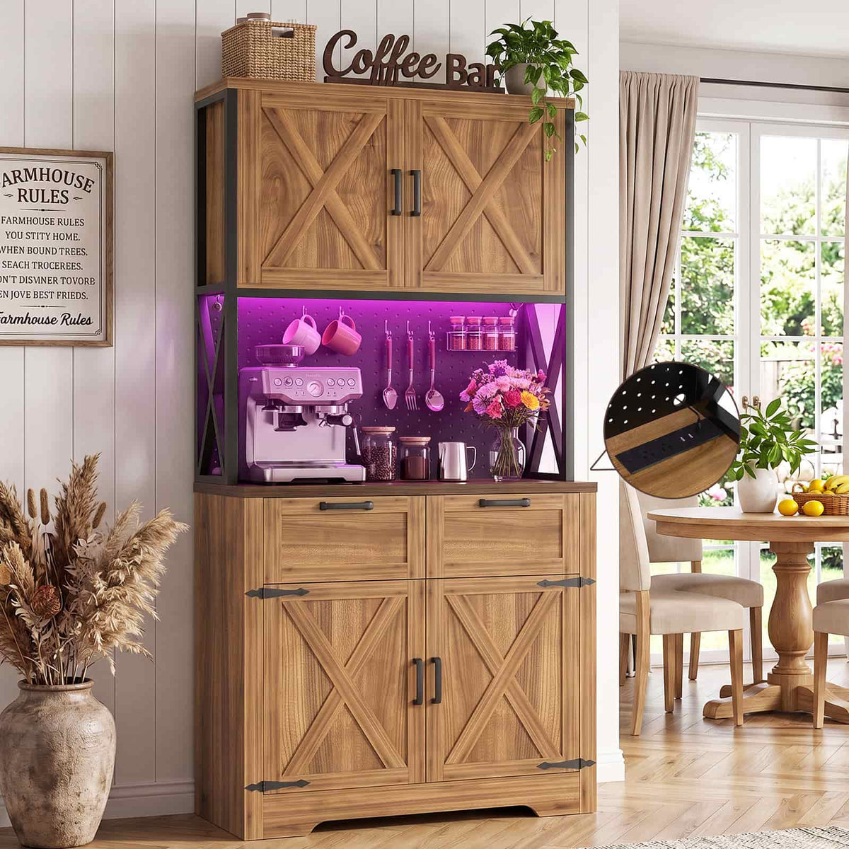 71" Tall Kitchen Pantry Storage Cabinet with Microwave Countertop