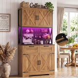 71" Tall Kitchen Pantry Storage Cabinet with Microwave Countertop