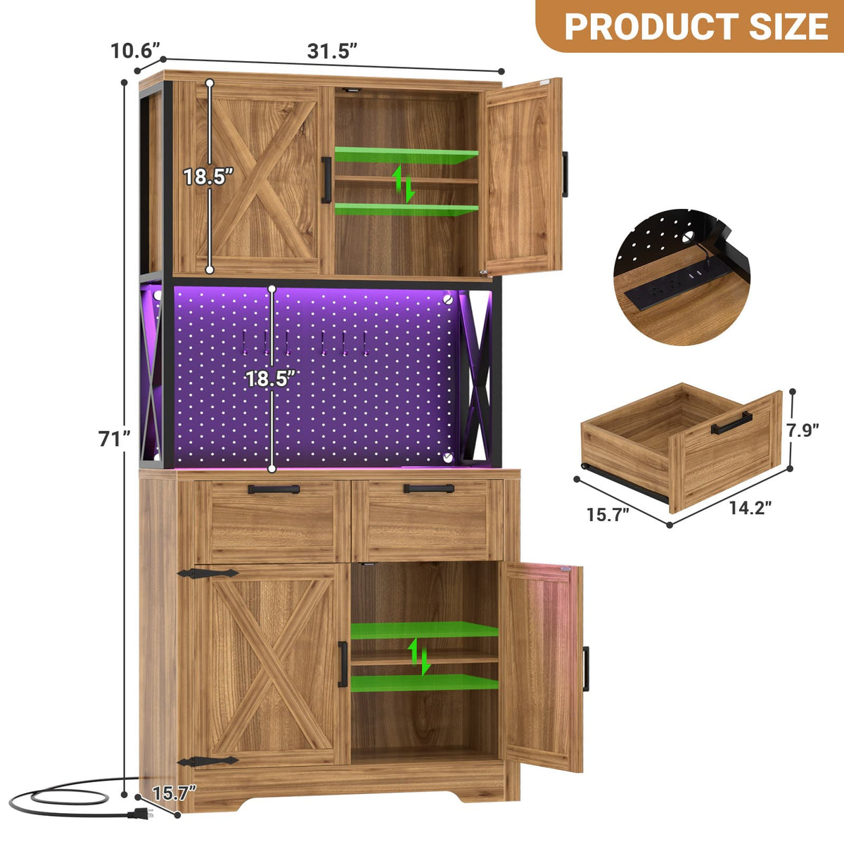 71" Tall Kitchen Pantry Storage Cabinet with Microwave Countertop