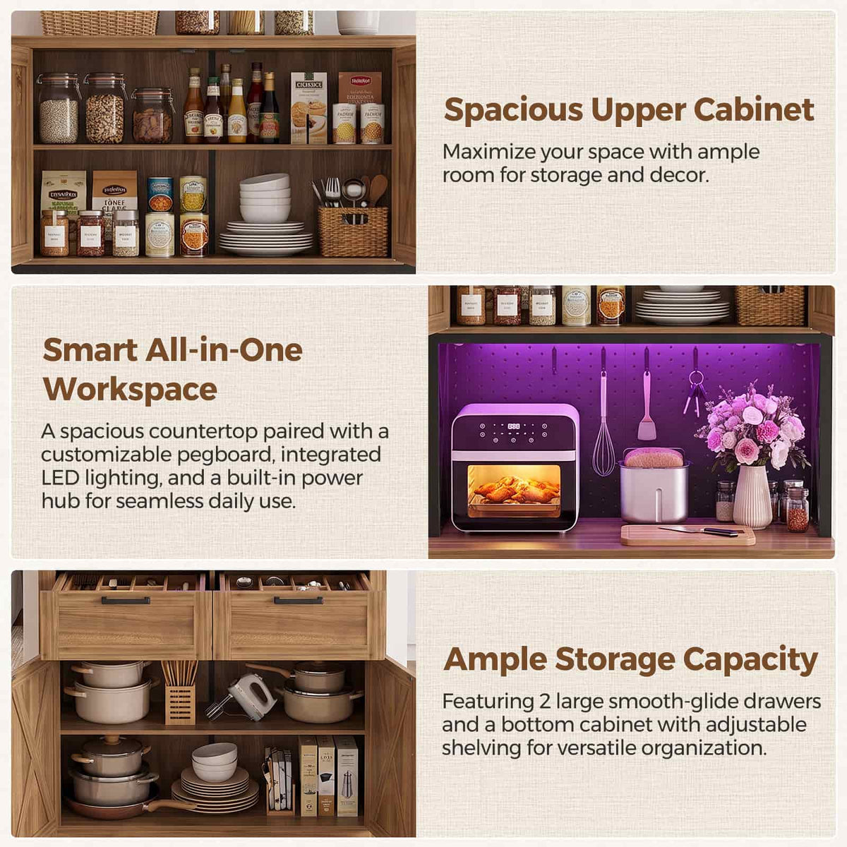 71" Tall Kitchen Pantry Storage Cabinet with Microwave Countertop