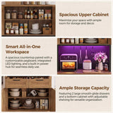 71" Tall Kitchen Pantry Storage Cabinet with Microwave Countertop