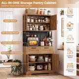 71" Tall Kitchen Pantry Storage Cabinet with Microwave Countertop