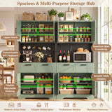 71" Tall Kitchen Pantry Cabinet with Microwave Countertop, 63" Wide