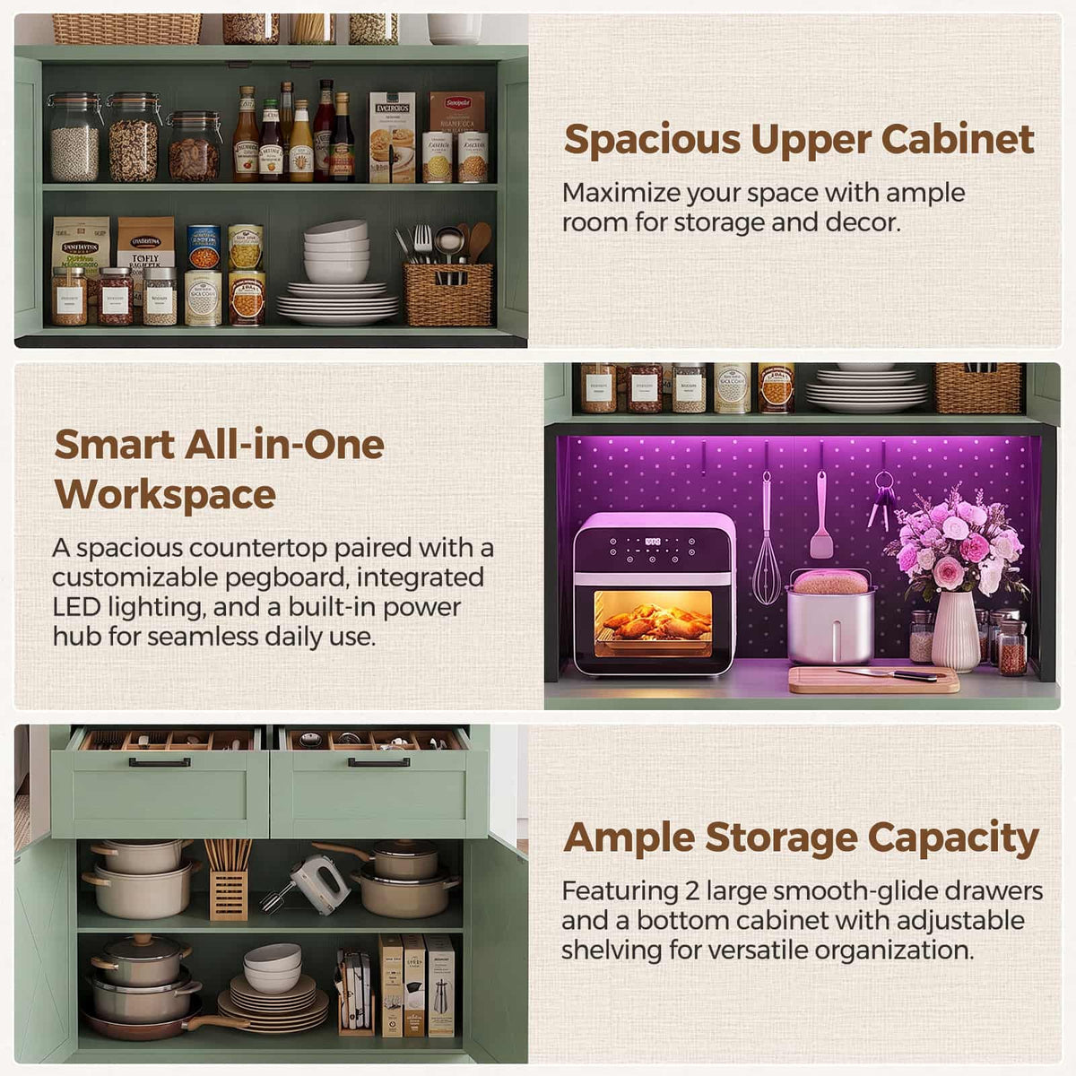 71" Tall Kitchen Pantry Storage Cabinet with Microwave Countertop