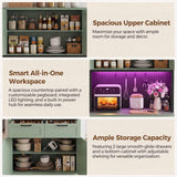 71" Tall Kitchen Pantry Storage Cabinet with Microwave Countertop