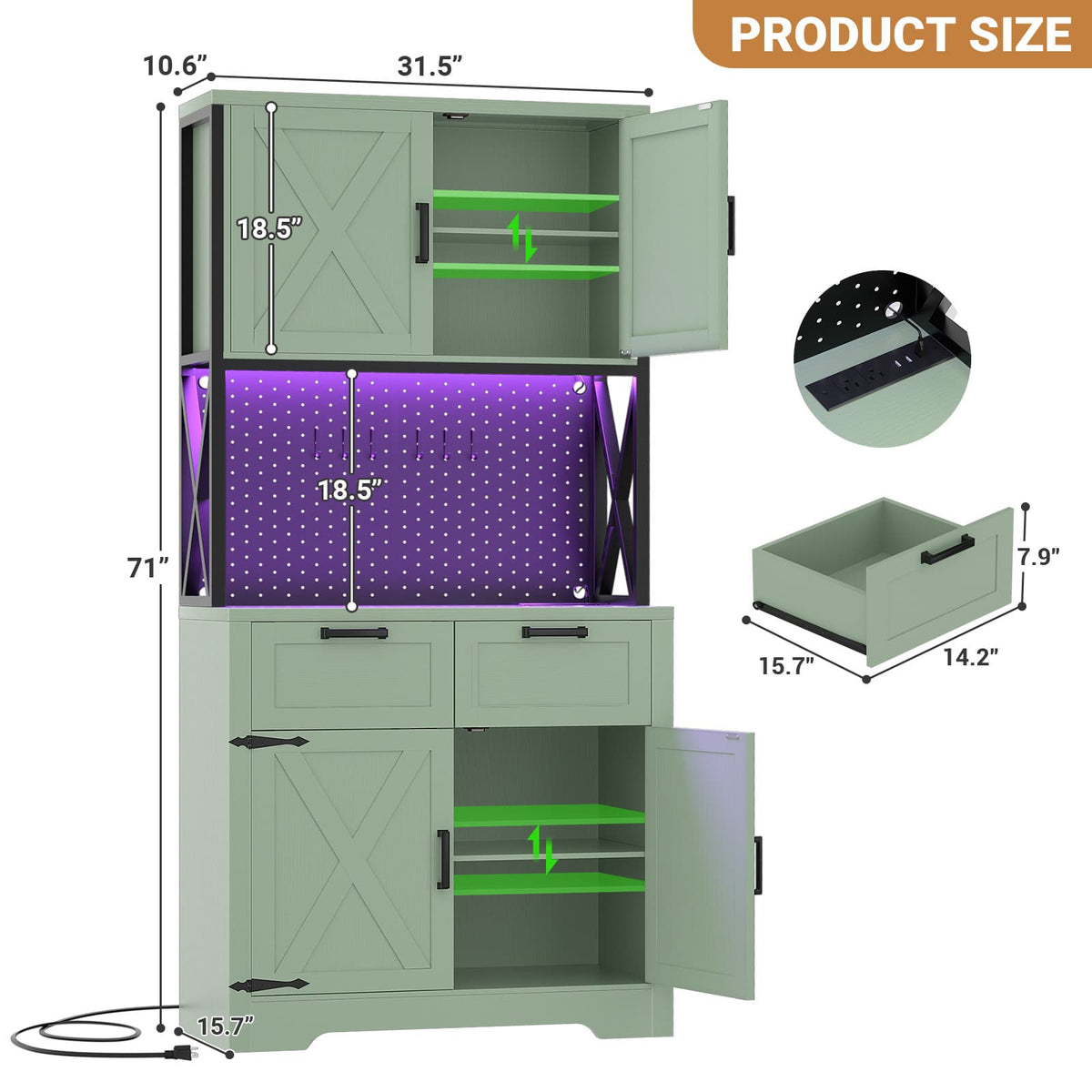 71" Tall Kitchen Pantry Storage Cabinet with Microwave Countertop