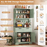 71" Tall Kitchen Pantry Storage Cabinet with Microwave Countertop