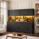 94.5" W x 71" H Kitchen Pantry Cabinet with Countertop, Large Storage Buffet Hutch with 3 Power Outlets & LED Lights