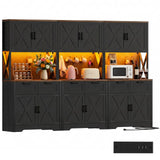 94.5" W x 71" H Kitchen Pantry Cabinet with Countertop, Large Storage Buffet Hutch with 3 Power Outlets & LED Lights