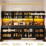 126" W x 71" H Kitchen Pantry Cabinet with Countertop, Large Storage Buffet Hutch with 4 Power Outlets & LED Lights