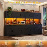 126" W x 71" H Kitchen Pantry Cabinet with Countertop, Large Storage Buffet Hutch with 4 Power Outlets & LED Lights
