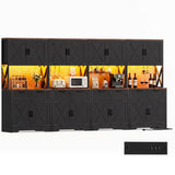 126" W x 71" H Kitchen Pantry Cabinet with Countertop, Large Storage Buffet Hutch with 4 Power Outlets & LED Lights