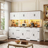 94.5" W x 71" H Kitchen Pantry Cabinet with Countertop, Large Storage Buffet Hutch with 3 Power Outlets & LED Lights