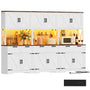 94.5" W x 71" H Kitchen Pantry Cabinet with Countertop, Large Storage Buffet Hutch with 3 Power Outlets & LED Lights