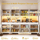126" W x 71" H Kitchen Pantry Cabinet with Countertop, Large Storage Buffet Hutch with 4 Power Outlets & LED Lights