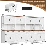126" W x 71" H Kitchen Pantry Cabinet with Countertop, Large Storage Buffet Hutch with 4 Power Outlets & LED Lights