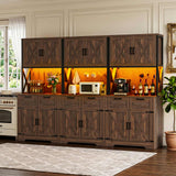 94.5" W x 71" H Kitchen Pantry Cabinet with Countertop, Large Storage Buffet Hutch with 3 Power Outlets & LED Lights
