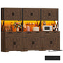 94.5" W x 71" H Kitchen Pantry Cabinet with Countertop, Large Storage Buffet Hutch with 3 Power Outlets & LED Lights