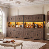 126" W x 71" H Kitchen Pantry Cabinet with Countertop, Large Storage Buffet Hutch with 4 Power Outlets & LED Lights