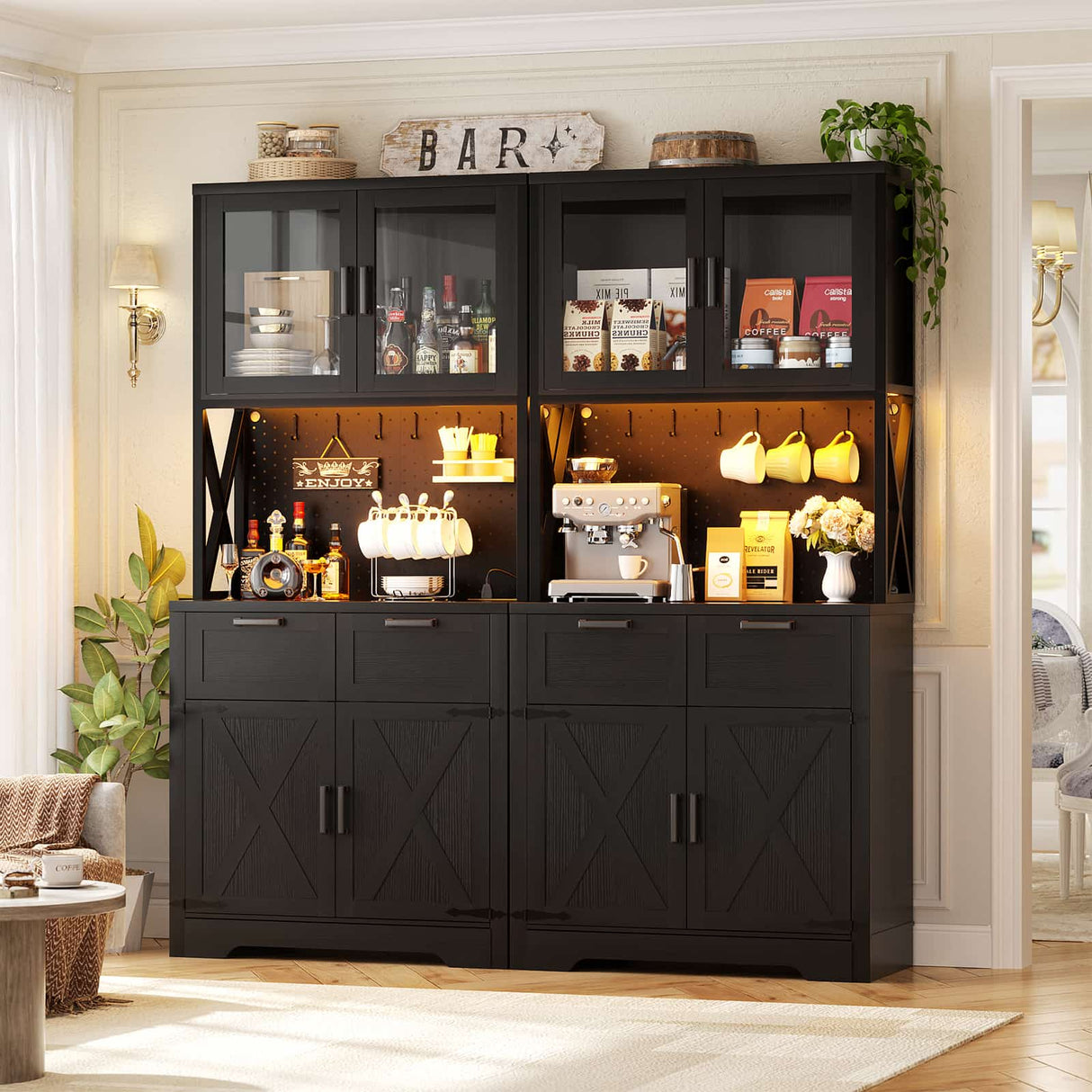 63" Wide Panty Cabinet with LED Light & Outlet