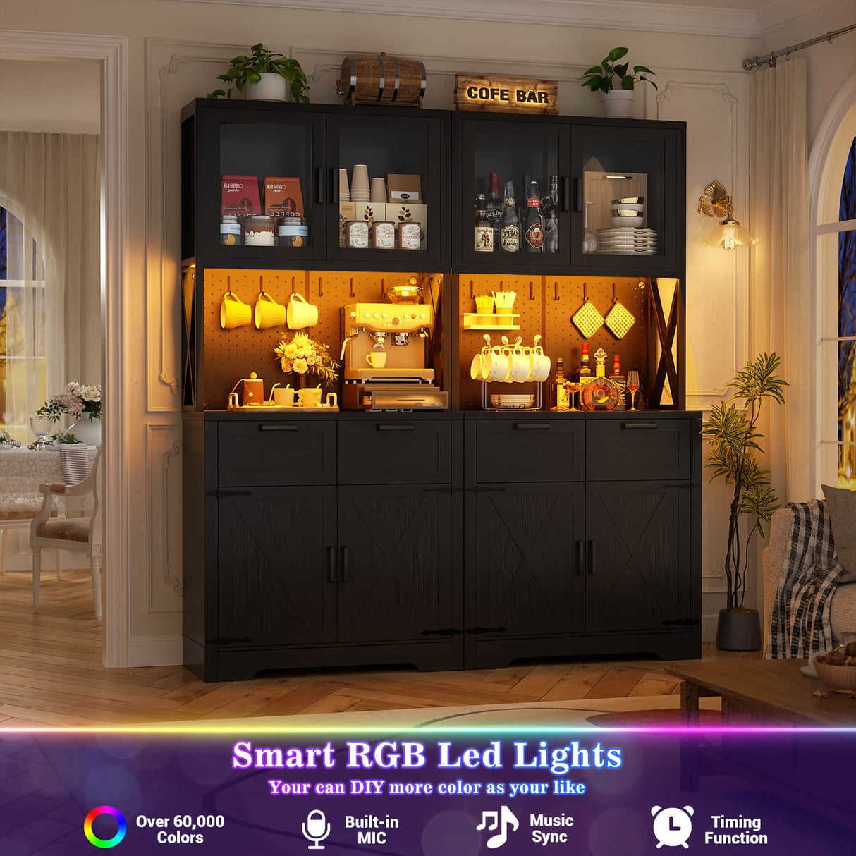 63" Wide Panty Cabinet with LED Light & Outlet
