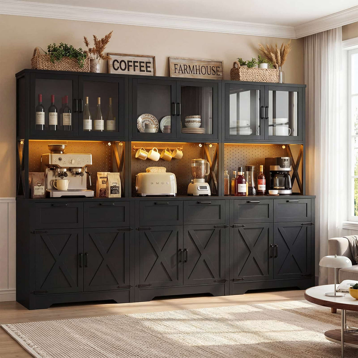 71'' Tall Farmhouse Pantry Cabinet with 6 Drawers and 12 Doors, 3 Packs