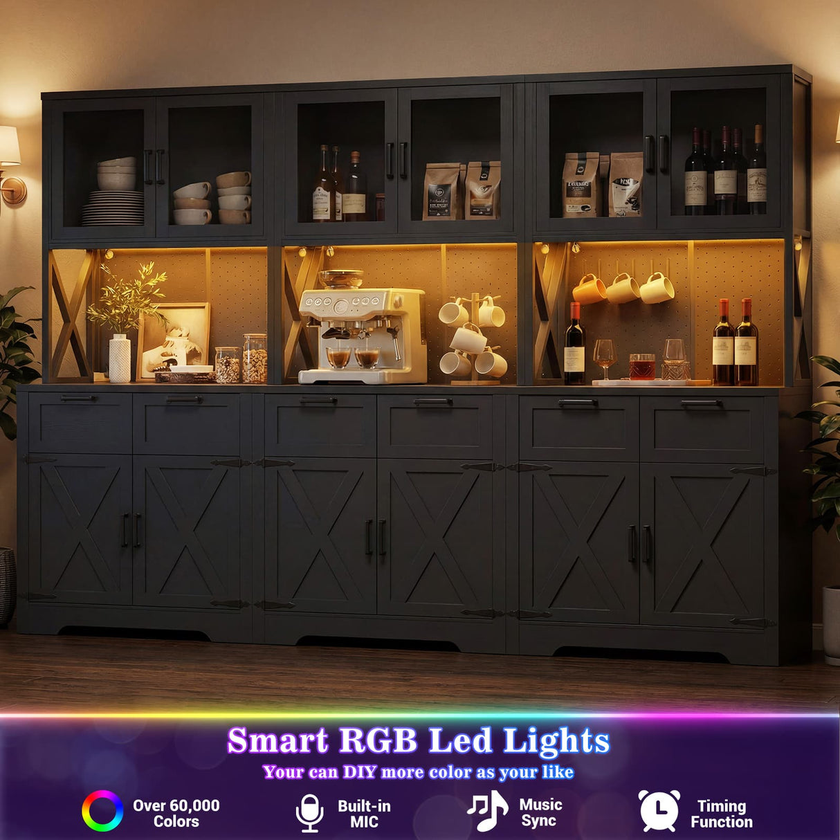 71'' Tall Farmhouse Pantry Cabinet with 6 Drawers and 12 Doors, 3 Packs