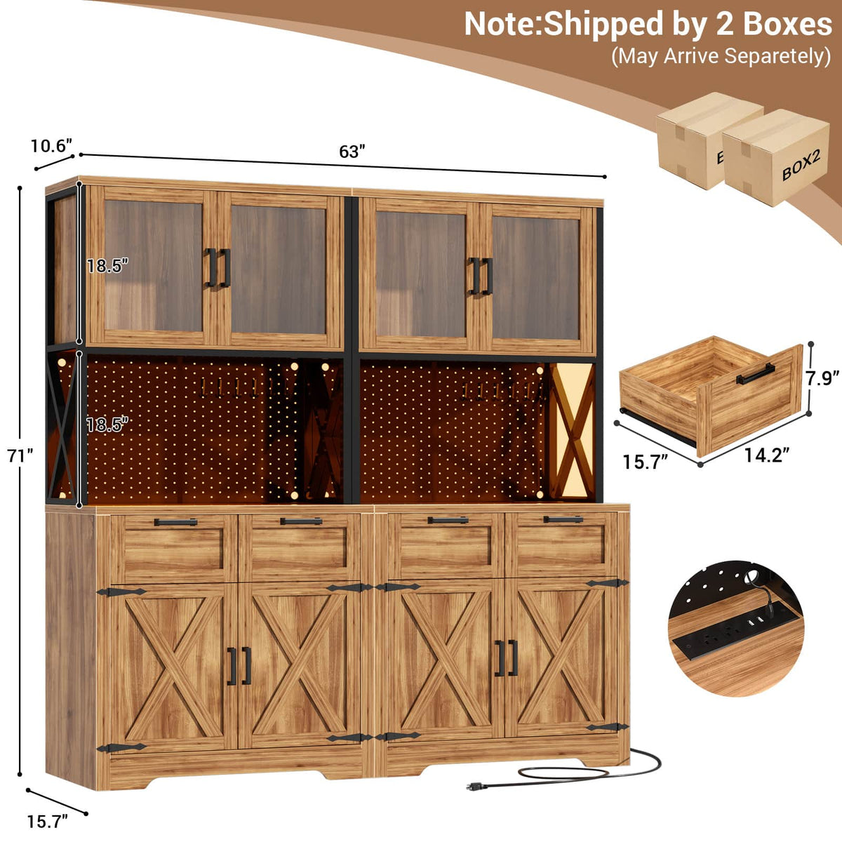 71" Kitchen Pantry Cabinet with Outlet, Microwave Stand, RGB Light