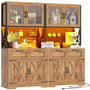 71" Kitchen Pantry Cabinet with Outlet, Microwave Stand, RGB Light