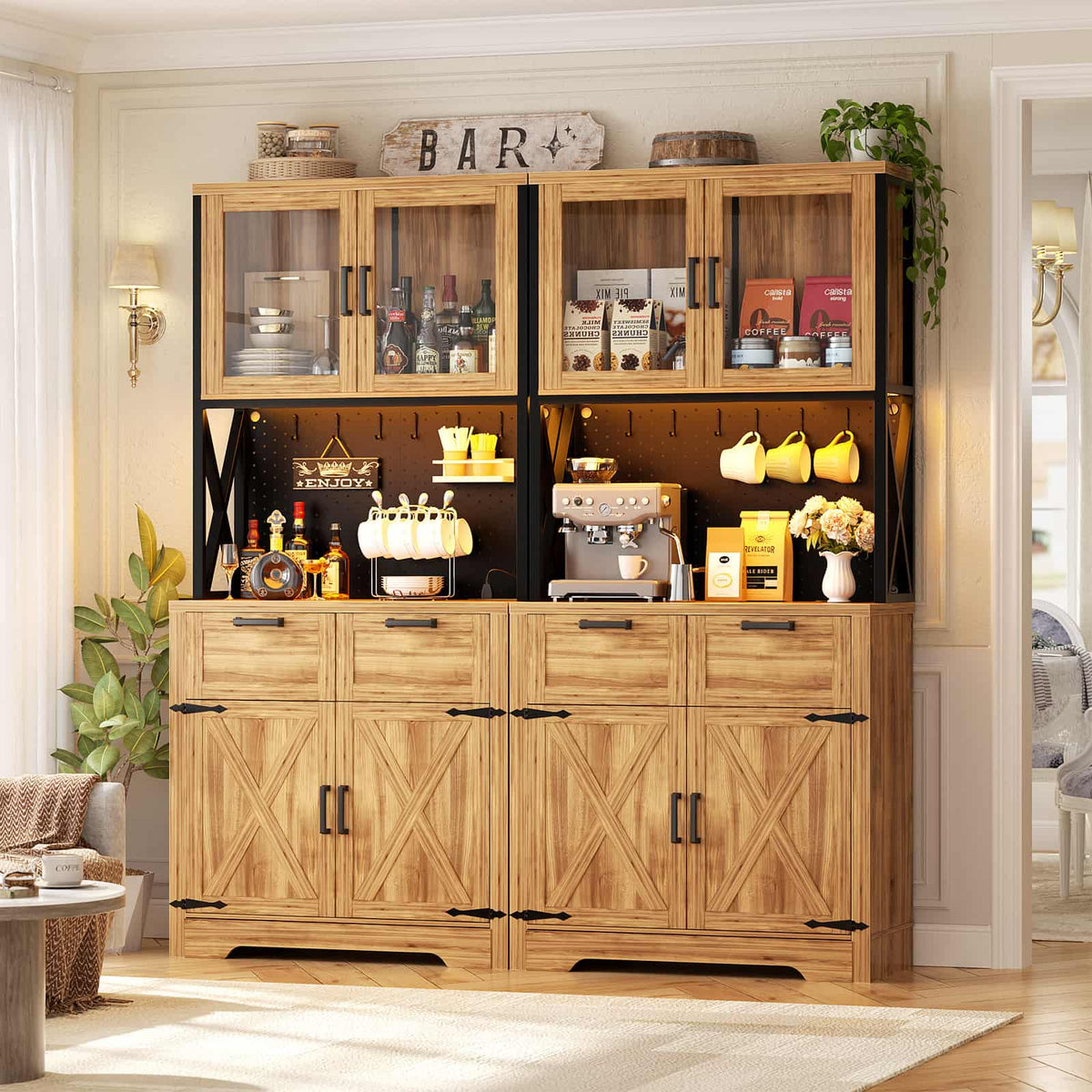 71" Kitchen Pantry Cabinet with Power Outlet & RGB LED Lights