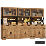 94.5" Wide Kitchen Pantry Cabinet with 3 Power Outlets & LED Light, 71" Tall Large Kitchen Hutch with Countertop, DIY Pegboard with 18 Hooks & 6 Drawers, Farmhouse Food Pantry