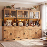 94.5" Wide Kitchen Pantry Cabinet with 3 Power Outlets & LED Light, 71" Tall Large Kitchen Hutch with Countertop, DIY Pegboard with 18 Hooks & 6 Drawers, Farmhouse Food Pantry