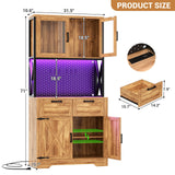 71" Kitchen Pantry Cabinet with Power Outlet & RGB LED Lights