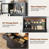 71" Pantry Cabinet with LED Light & Outlet, Coming with 2 Wood Drawers
