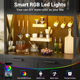 71" Pantry Cabinet with LED Light & Outlet, Coming with 2 Wood Drawers