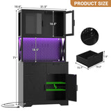 71" Pantry Cabinet with LED Light & Outlet, Coming with 2 Wood Drawers