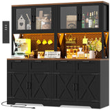 71" Kitchen Pantry Cabinet with Outlet, Microwave Stand, RGB Light